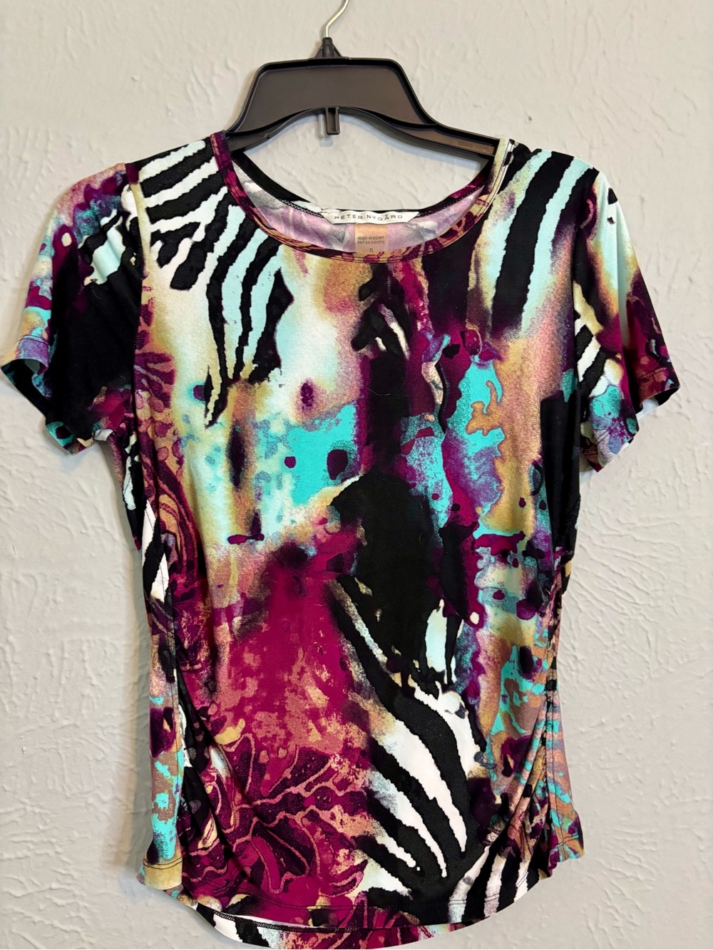 Peter Nygard Multicolor Abstract Zebra-Print Short Sleeve Tee